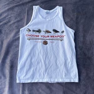 Vintage 90's Choose Your Weapon Fly Fishing Snowmass Aspen Tank Top Shirt Sz M